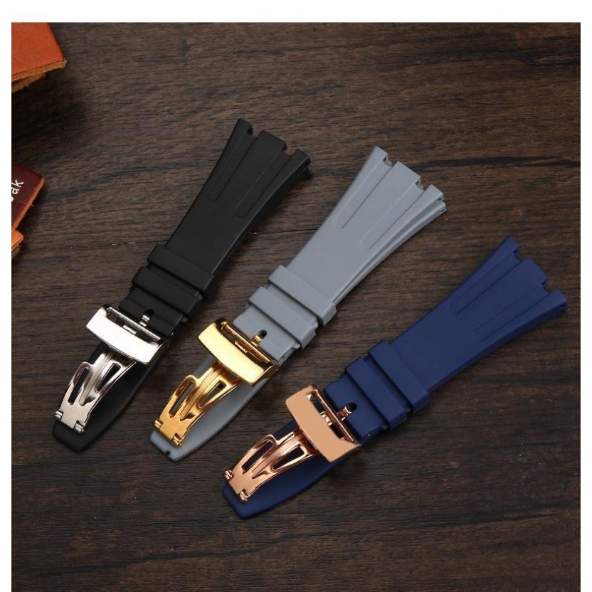 26 มม.27 มม.Luororubber สําหรับ AP Audemars Piguet 15400/26331/15500 Royal Oak Offshore Series ยางสายรัดกันน้ําคุณภาพสูงซิลิโคนนาฬิกาสร้อยข้อมือผู้ชายนาฬิกา Band