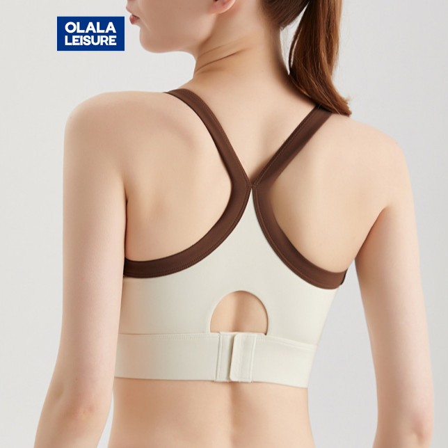 Yoga Sports Bra Fixed Pads Back Buckle Contrast Color Good Support