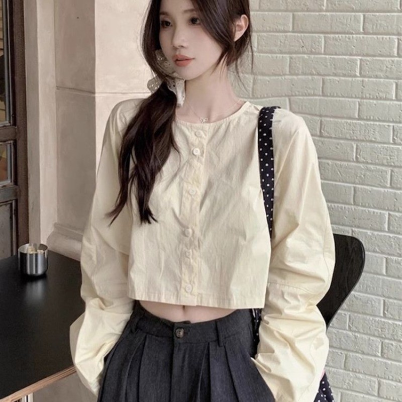 🎀Mona🎀เวอร์ชั่นเกาหลี สีทึบ แขนยาว เสื้อเชิ้ต สันทนาการ หลวม