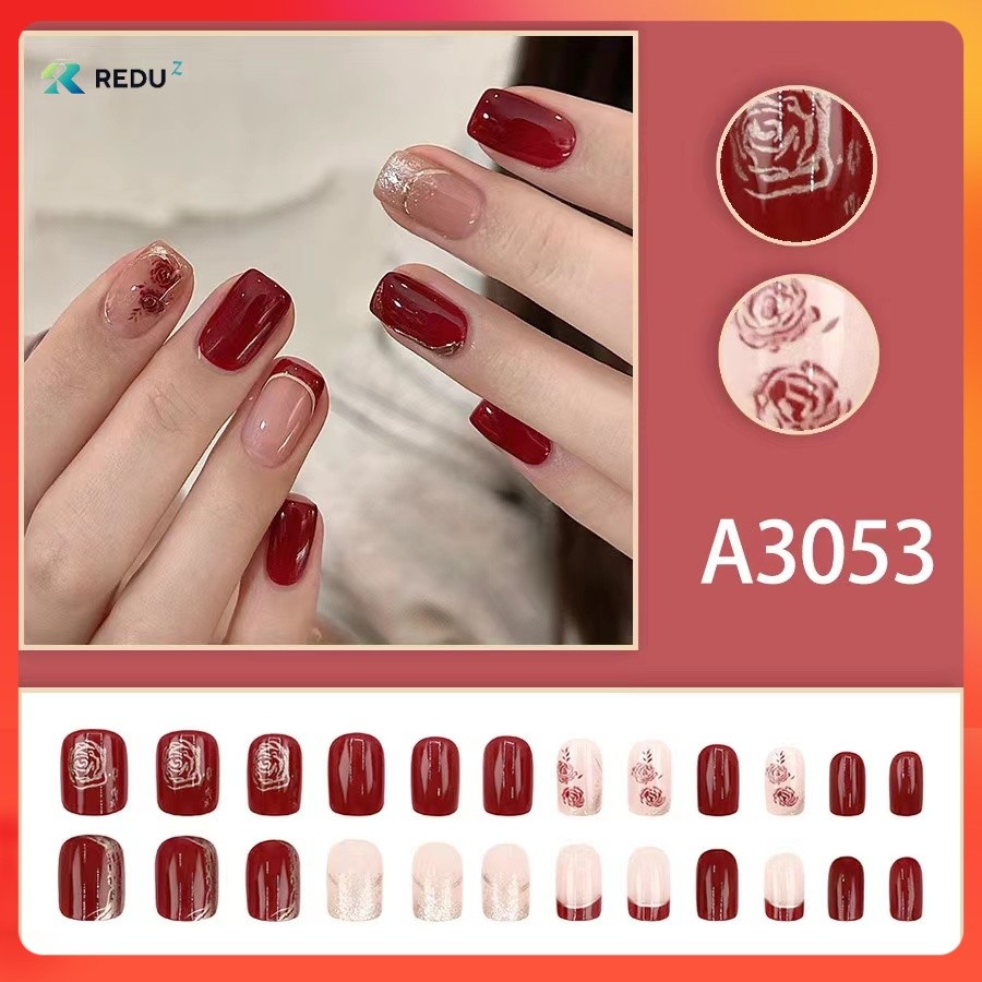 【TT3053】เล็บปลอม เล็บปลอมสำเร็จรูป กันน้ำ หลากหลายสไตล์ 24 ชิ้น