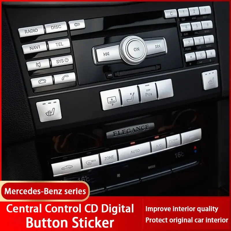 รถควบคุมกลางเครื่องปรับอากาศ CD แผงสติกเกอร์ปุ่มสําหรับ Mercedes Benz CE Class C200 E260 W204 W212 W213 GLK300 X204