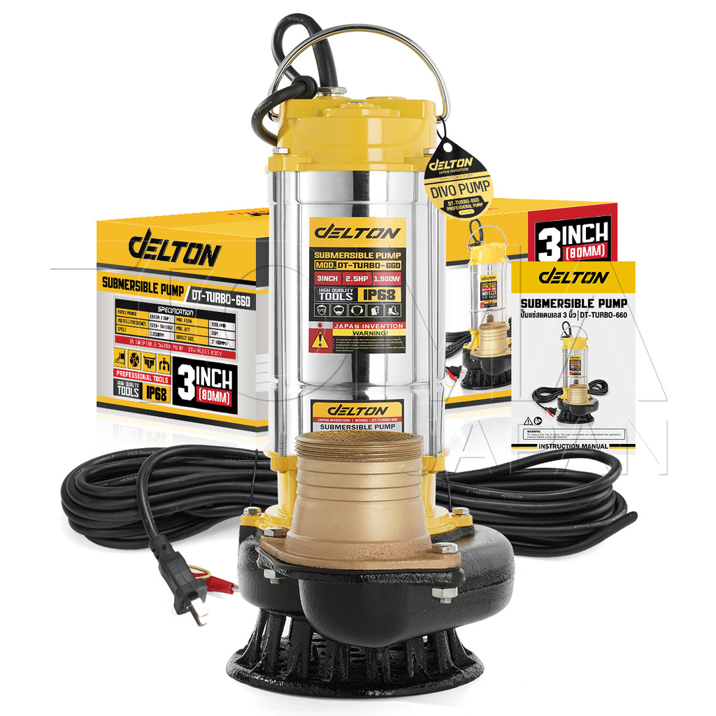 DELTON ปั๊มแช่สแตนเลส 3 นิ้ว 1,900W 2.5HP ไดโว่ Submersible Stainless Steel Pump รุ่นเทอร์โบงานหนัก DT-TURBO-660 (3นิ้ว) ราคา ถูกที่สุด ดีลบีเคเค แกลเลอรีภาพที่ 8