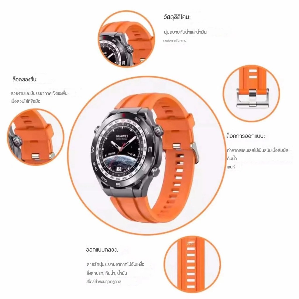 สายนาฬิกาHuawei watch GT5/GT2/GT2e/GT3/GT4/ Gt3e Ultimateล็อคเงินชิลิโคนsmart watchสายนาฬิกา22mm