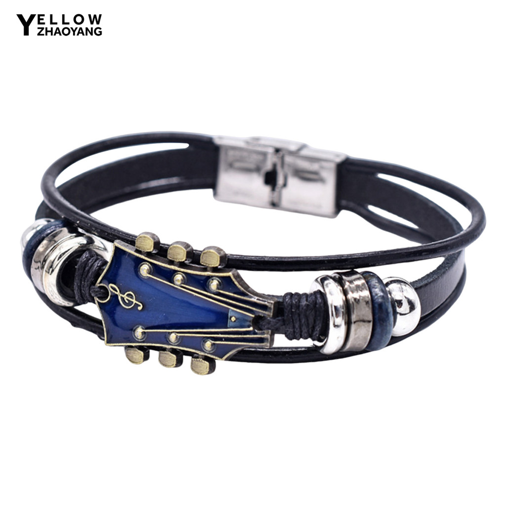 คนรักเพลงสร้อยข้อมือกีต้าร์ข้อมือสร้อยข้อมือวินเทจพังก์สไตล์ถักสร้อยข้อมือกีต้าร์ปรับหนัง มารยาท ข้อมือเครื่องประดับสําหรับผู้ชายและผู้หญิงแฮนด์เมดย้อนยุคกระด - รูปที่ 5