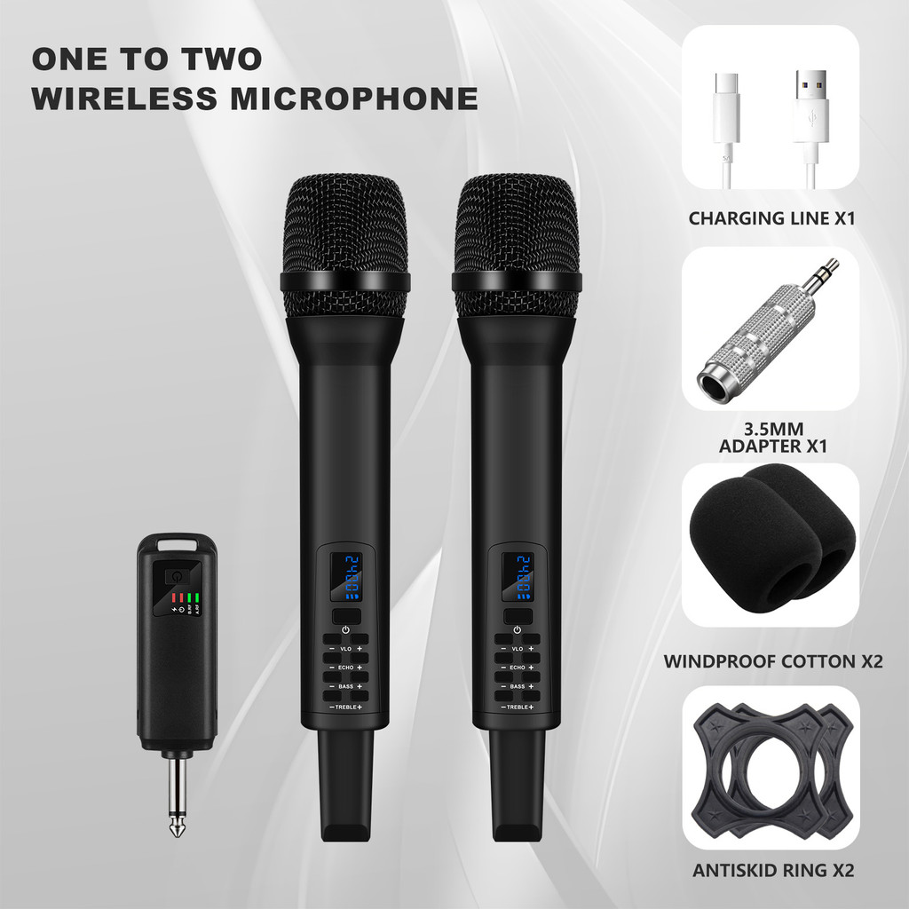 ไมค์ไร้สาย ไมโครโฟนไร้สาย มัลติฟังก์ชั่น ECHO VOL BASS TREBLE เครื่องรับและแบตเตอรี่สามารถชาร์จได้ ไมค์ร้องเพลง ktv ไมค์