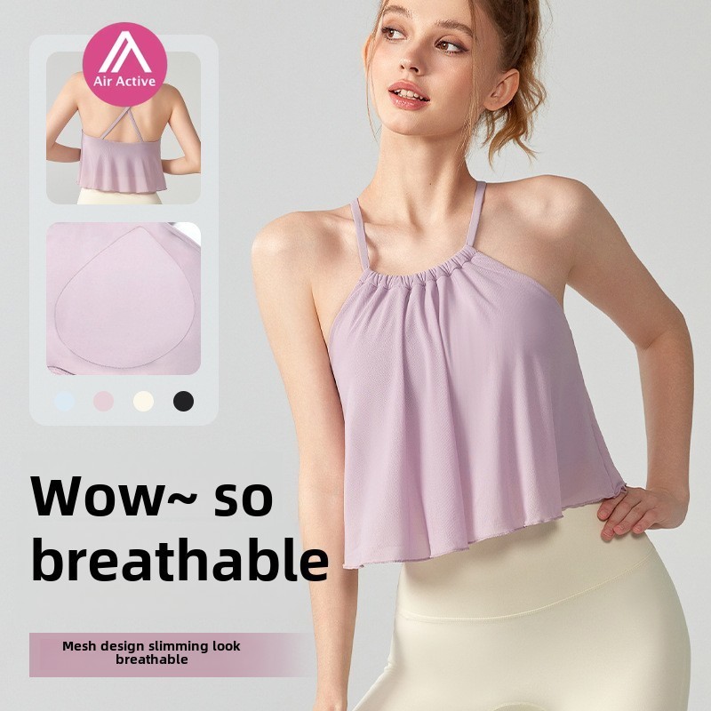 Yoga Sports Bra Fixed Pads Cross Back Mesh Bra Breathable