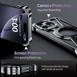 YOOVEI Xกรณีโลหะอลูมิเนียมแม่เหล็กสําหรับเคสไอโฟน17/16/15/14/13 Pro Maxกันกระแทกเข้ากันได้กับแม่เหล็กชาร์จIphoneกรณีพร้อมขาตั้งปลอกโทรศัพท์ป้องกันLight-บาง Magnetic protection case casing for iPhone 16/15/14/13 por max