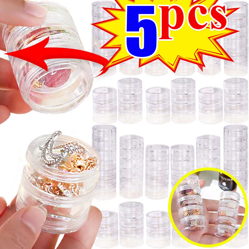 ที่เก็บเครื่องประดับแบบใส / กล่องเก็บของแบบวางซ้อนกันได้หลายขนาด / ภาชนะใส่ลูกปัดพลาสติกขนาดเล็ก / โถเครื่องสําอางพลาสติก