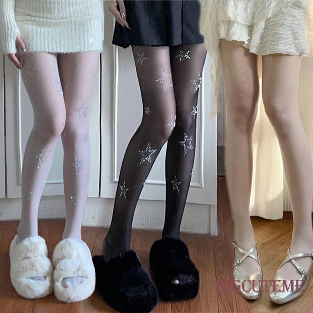 []-กางเกงรัดรูปตาข่ายเชียร์ผู้หญิง Sparkle Rhinestone ถุงน่องเอวสูงถุงน่องผ้าไหมนุ่ม