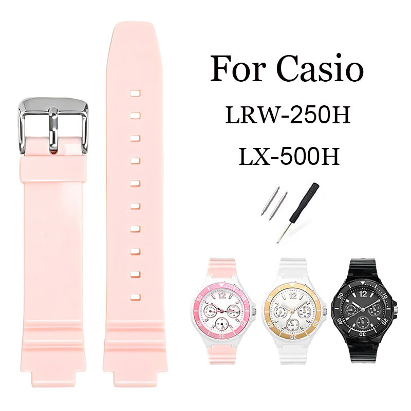 12 มม.Glossy TPU สายนาฬิกาซิลิโคนสําหรับ Casio LRW-250H LX-500H ยางเรซิ่นนาฬิกาผู้หญิง Lady สายรัดข้
