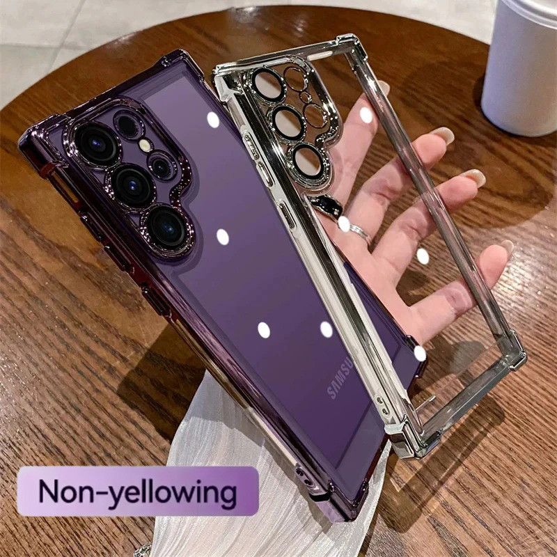 SAMSUNG หรูหราชุบโปร่งใสกันกระแทกเคสโทรศัพท์สําหรับSamsung Galaxy A17 A16 A26 A36 A56 A24 A15 A35 A55 A34 A54 5G HardอะคริลิคHybridเกราะกันชนฝาครอบ