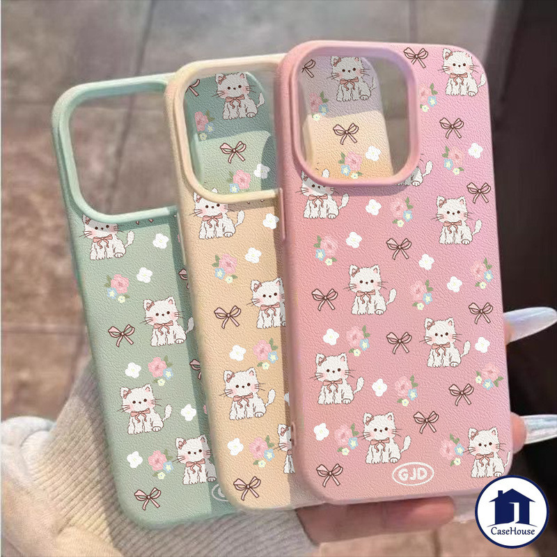 เคสหนังนิ่มลายดอกไม้แมวหวาน เข้ากันได้กับ IPhone 16 13 11 14 15 12 Pro Max 7Plus XR 12 16 Pro 7 8 14 15 Plus XS X Max SE