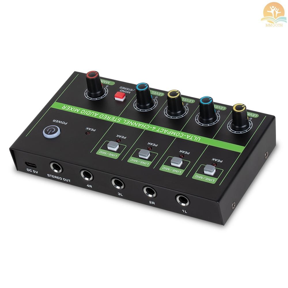 Fast Ship 4 Channel Audio Mixer ไมโครโฟน Low-noise Mono Stereo LINE Mixer LINE/MIC Mode Switching Type-C Power Supply สําหรับไมโครโฟนแบบมีสายเปียโนอิเล็กทรอนิกส์คอมพิวเตอร์กีตาร์ Ele