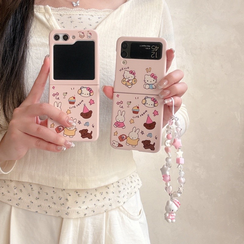 LUKEN เคสโทรศัพท์สําหรับ Samsung Galaxy Z Flip 7 6 5 4 3 ค้นหา N2 N3 พลิกน่ารักการ์ตูน Miffy ปกหลังพร้อมโซ่สําหรับ Flip3 Flip4 Flip5 Flip6 Flip7 N2Flip N3Flip