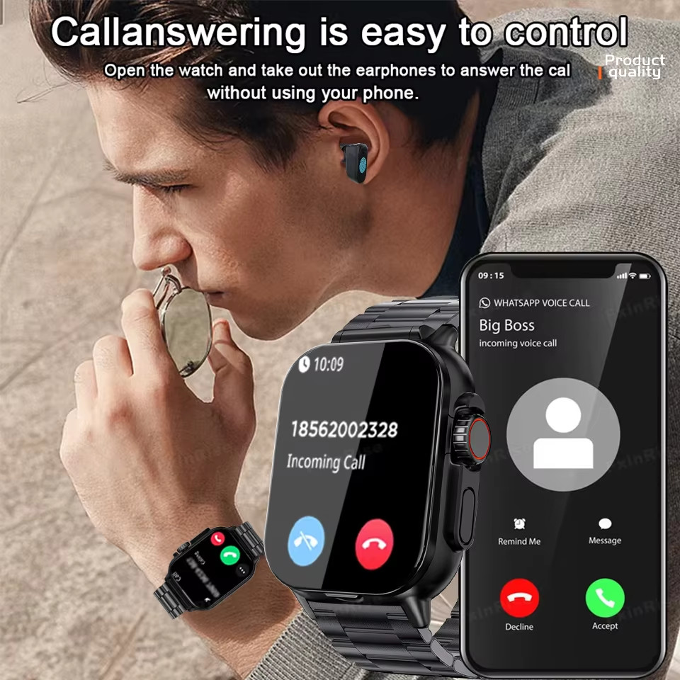 GT8 2 in 1 สมาร์ทวอท์ชพร้อมหูฟัง Smartwatch TWS หูฟังบลูทูธ HeartRate เครื่องวัดความดันโลหิตนาฬิกาสปอร์ตสําหรับผู้ชายผู้หญิง - รูปที่ 3