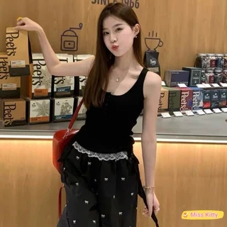 🎀Miss Kitty❤️พร้อมส่ง เสื้อกล้าม ไหมพรม น่ารักๆ ผ้าร่อง สีพาสเทล "M0360"