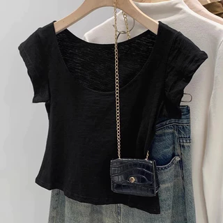 เสื้อยืดแขนสั้นคอกลมผ้าฝ้ายสลาฟใส่สบายด้านบนของผู้หญิง S-XL