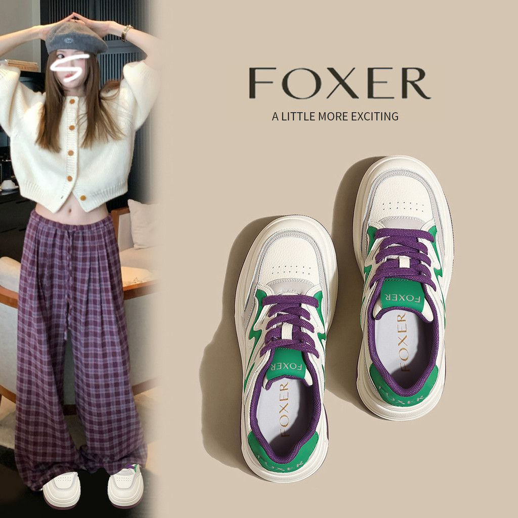 FOXER รองเท้าผ้าใบแฟชั่น ระบายอากาศได้ดี สบายกีฬารองเท้าหนา  รองเท้าลําลองเพิ่มความสูงผู้หญิง