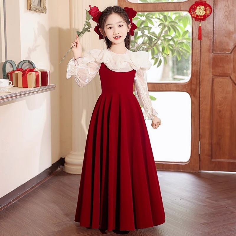 ชุดเด็กแขนยาว Niche Host Show Dress กระโปรงเจ้าหญิงผู้หญิง E898