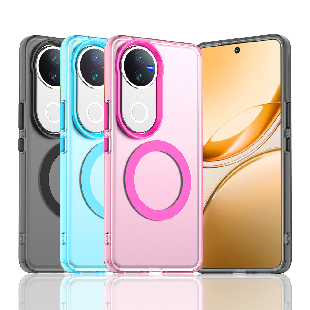 เคส Vivo V60 V50 V40 V50 Lite 5G เคส Vivo V40 Pro เคสกันกระแทกโปร่งแสงสีลูกกวาดพร้อมการชาร์จไร้สายแม่เหล็กกรอบ TPU ฝาหลังพลาสติก