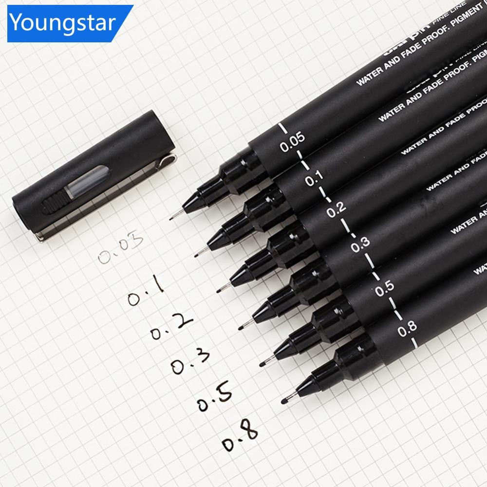 YOUNGSTAR 1 ชิ้น Uni Pin ปากกาวาดภาพ Fine Line 005 01 02 03 05 08 ปากกาเข็ม C8H6