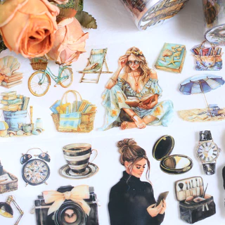 Journamm 60 มม.* 2 เมตรน่ารักสาวตัวอักษรสติกเกอร์เทปตกแต่ง Collage Journaling DIY Scrapbooking เครื่องเขียนสติกเกอร์