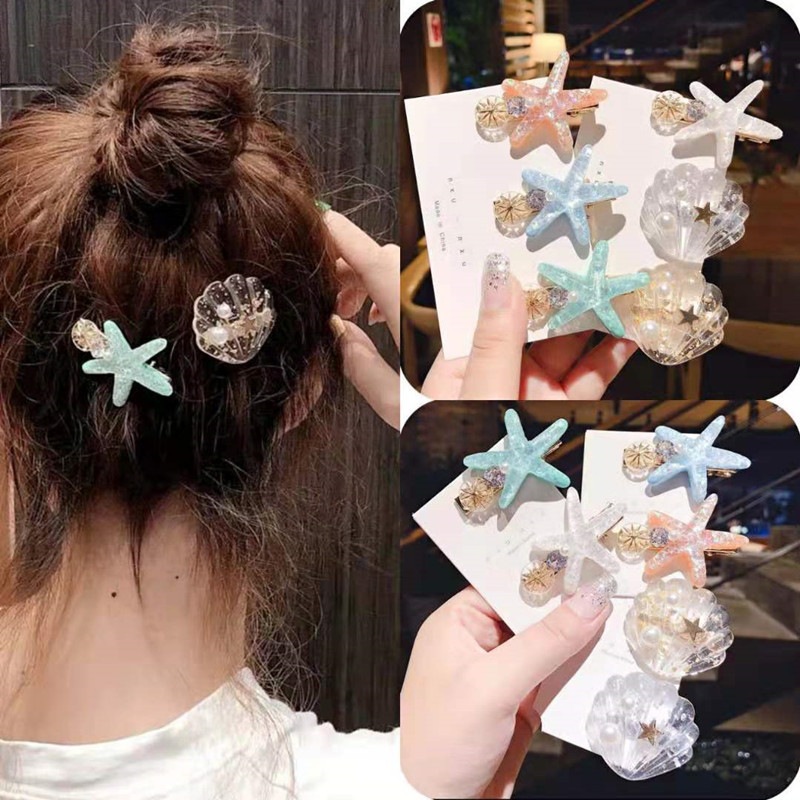 Ins สไตล์วันหยุด Shell Star Shape กิ๊บติดผมคริสตัลหรูหรา Pearl Hari Pins ผู้หญิงสาว Bangs Barrettes Headdress