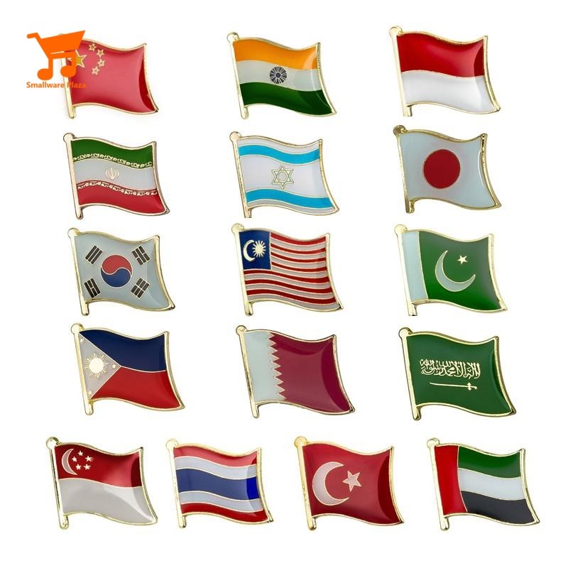 Asian National Country Flag Lapel Pin Badge เข็มกลัด High Quality Gloss Enamel