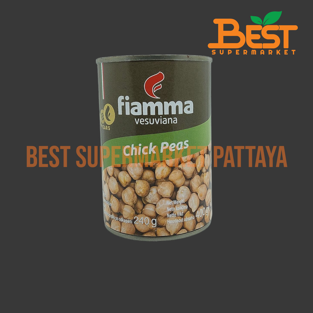 ไฟมมา ถั่วหัวช้างในน้ำเกลือ น้ำหนักสุทธิ 400 กรัม Fiamma Chick Peas in Brine Total Weight 400 g.