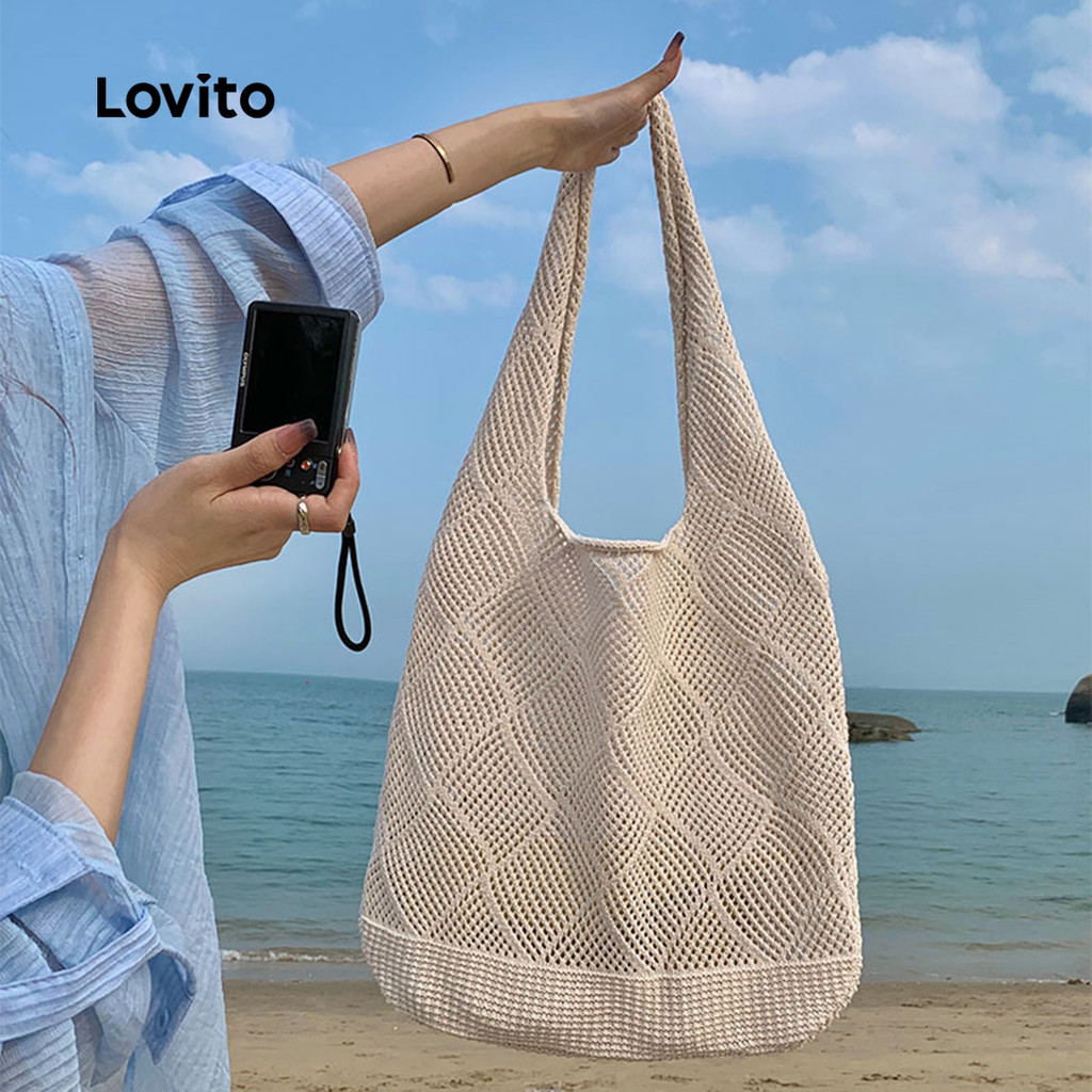 Lovito กระเป๋าสะพายไหล่ใบเล็กสำหรับเดินทางท่องเที่ยวช่วงฤดูร้อนแบบเรียบง่ายสำหรับผู้หญิง LFA72073
