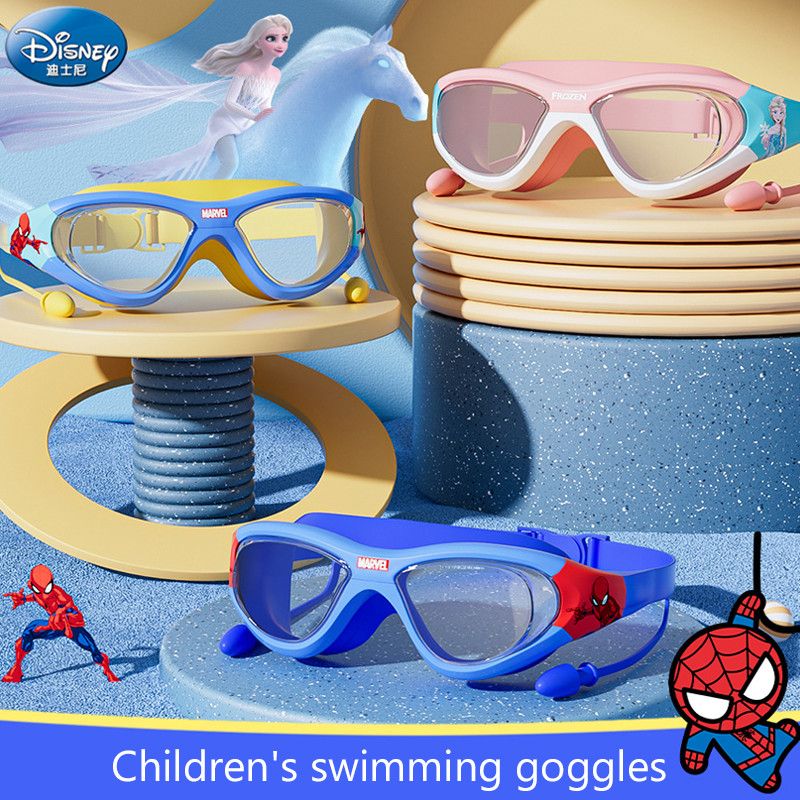 Disney แว่นตาว่ายน้ํา ขนาดใหญ่ สําหรับเด็กผู้ชาย เด็กผู้หญิง  แว่นตาว่ายน้ํา กันน้ํา กันหมอก HD สําหรับเด็ก