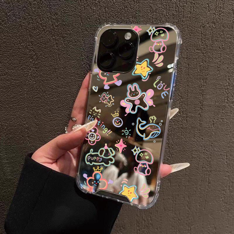 น่ารักการ์ตูนที่มีสีสันรูปแบบเคสโทรศัพท์สําหรับiPhone 11 16 15 14 13 12 Pro Max XS XR X 7 8 Plus SE2 Make Upกระจกนุ่มกันกระแทก