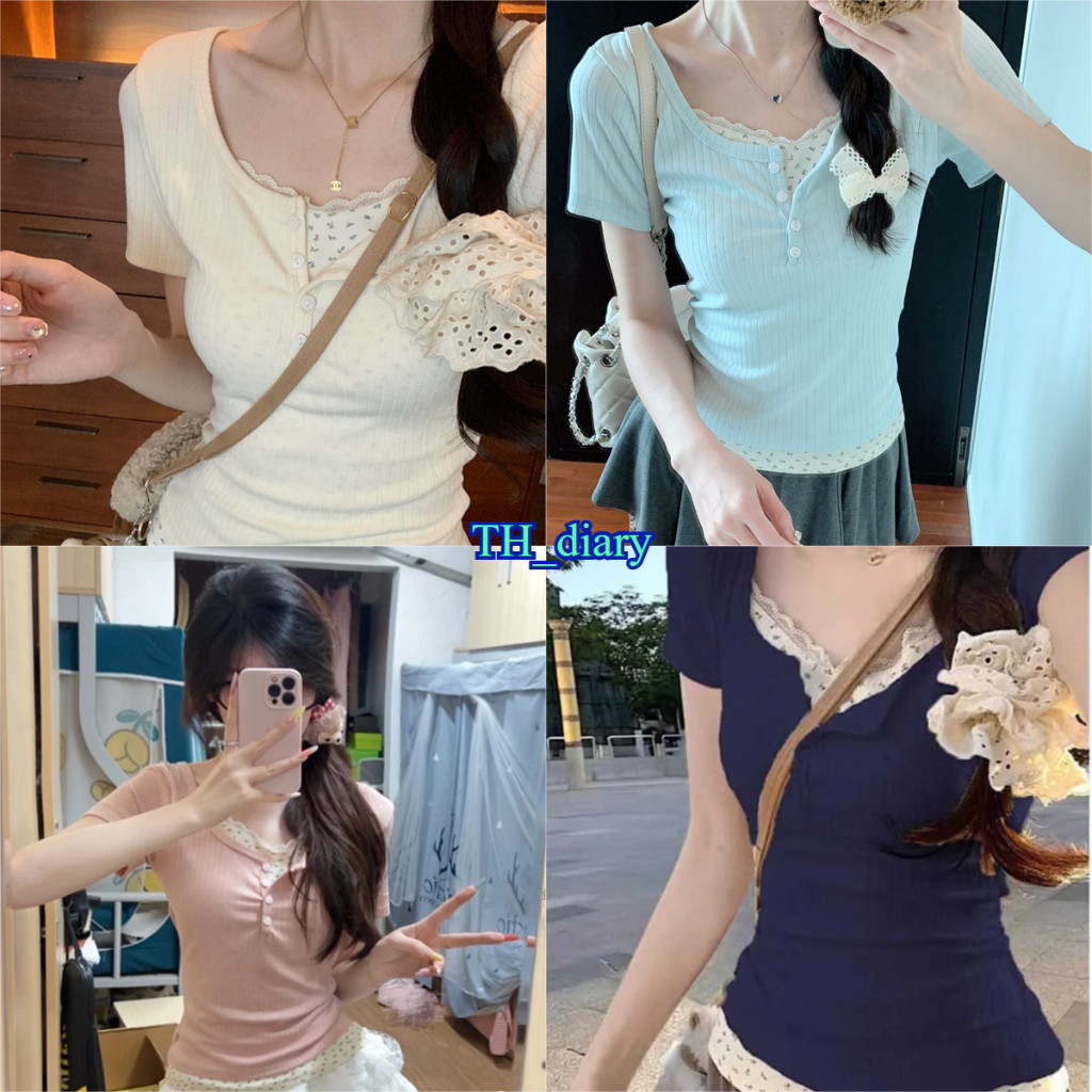 (จัดส่งด่วนจากกทม.)TH_diaryเสื้อยืดคอกลมแขนสั้นทรงเข้ารูปสำหรับฤดูร้อน สุดชิคและสวมใส่สบาย-Z316