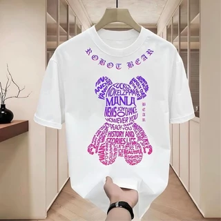 เสื้อยืดผู้ชายเท่ๆ คอกลมแขนสั้น สกรีนลายหมีแฟชั่นสุดฮิต เสื้อยืดสตรีทแฟชั่นเมกาสุดเท่ โอเวอร์ไซส์ เสื้อยืดผู้ชายอ้วน