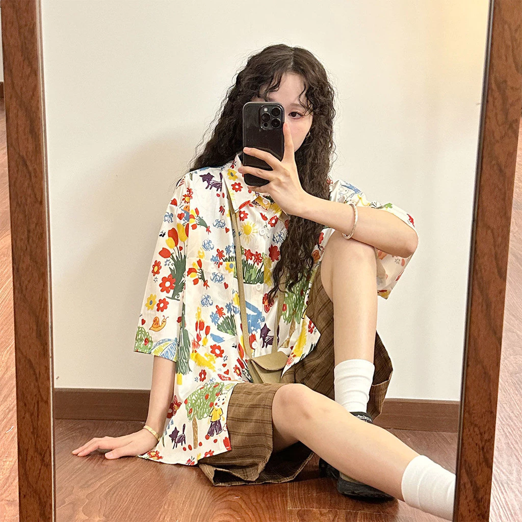 เสื้อลายดอกไม้แขนสั้นผู้หญิง ไซส์ L-2XL สไตล์เกาหลี thumbnail 6