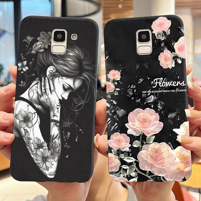 ดอกไม้ปลอกสําหรับ Samsung Galaxy J6 2018 J600F เคสโทรศัพท์แฟชั่นซิลิโคนนุ่ม TPU ฝาครอบป้องกันสําหรับ Samsung J6 2018 Shell