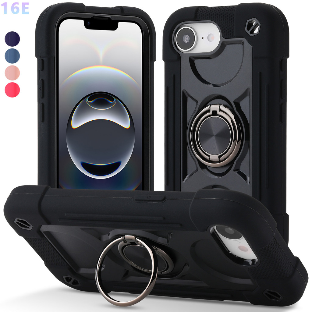 สําหรับ iPhone 16E 16 15 14 Plus 13 12 Mini 11 Pro Max Case พร้อม 360°ขาตั้งแหวนหมุน, ทหารสําหรับงานหนักเกรดเต็มร่างกายโทรศัพท์กันกระแทกที่ทนทานปกเด็กพร้อมแม่เหล็กติดรถยนต์