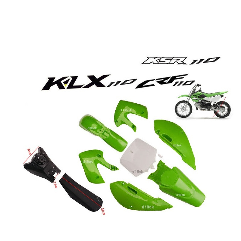 ชุดสีวิบาก+เบาะ+ถัง สีเขียว แปลงใส่วิบาก KLX KSR KSR110 KX65 CRF110 กาบ เฟรม เปลือกวิบาก แฟริ่งวิบาก