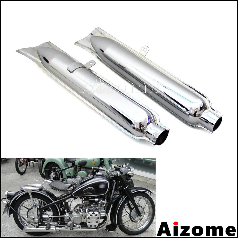 ท่อไอเสียรถจักรยานยนต์ Chrome Fish Tail ท่อไอเสียสําหรับ BMW K750 M1 M72 R71 R12 Dnepr MT12 URAL