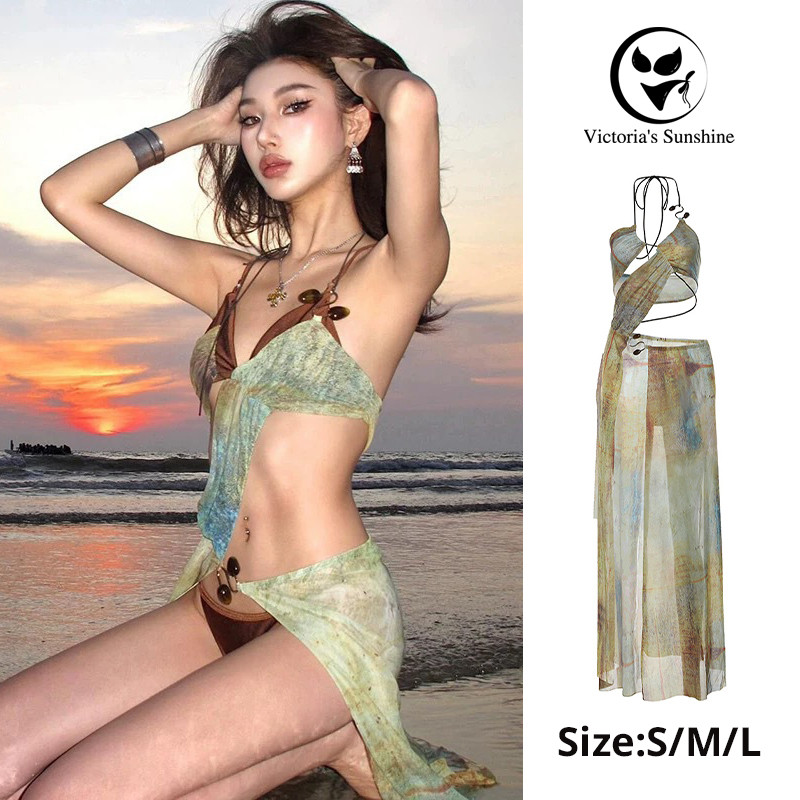 အမျိုးသမီး ရေကူးဝတ်စုံ စကတ်ပါ ဘစ်ကီနီ (Sexy Bikini) ဖောင်းခေါင်းပါ beach #0850 (S/M/L)