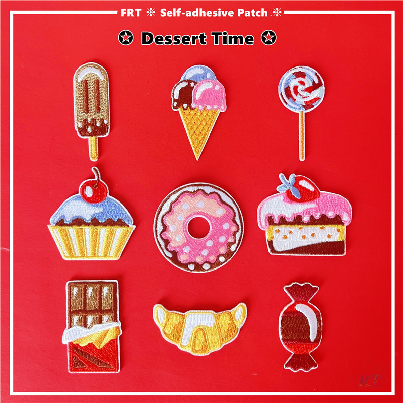 แผ่นแปะสติ๊กเกอร์มีกาวในตัว Sweet Dessert 1 ชิ้น DIY เหล็กบนเย็บเสื้อผ้ากระเป๋าอุปกรณ์เสริมตกแต่งป้ายแพทช์