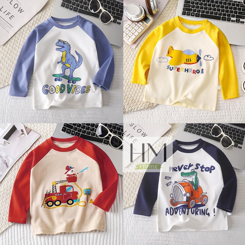 เสื้อยืดคอกลมแขนยาว เสื้อแขนยาวเด็ก พิมพ์ลายน่ารักๆ แฟชั่นรับลมหนาว