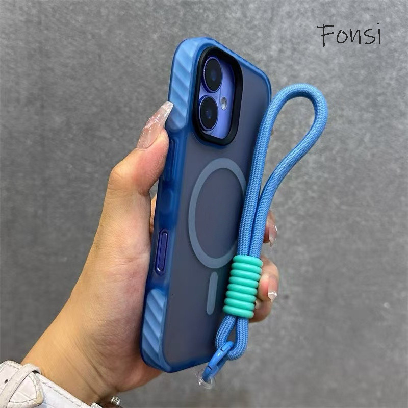 หรูหราเคลือบกึ่งโปร่งใสแม่เหล็กกับสร้อยข้อมือเคสโทรศัพท์สําหรับ ไอโฟน 16 15 14 13 12 11 มือโปร สูงสุด 16 บวก ปลอกกันกระแทกเลนส์กล้องป้องกันฮาร์ดปกหลัง ไอโฟน