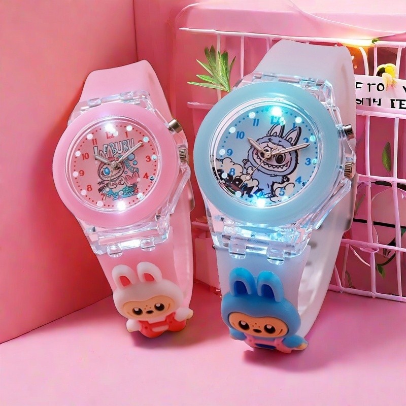 Labubu Candy สีนาฬิกาเด็กสายนาฬิกาซิลิโคนสําหรับเด็กชายและเด็กหญิงการ์ตูนน่ารักคุณภาพสูง Monster นาฬิกาเด็ก