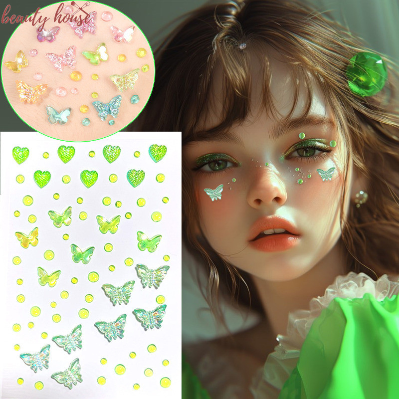 3d Iridescent Butterfly Crystal Diamond Sticker - DIY อะคริลิคตา Body Rhinestones - แต่งหน้า Art Party ตกแต่ง - Face Shell Mermaid Patch - Self-Adhesive ชั่วคราว Tattoo