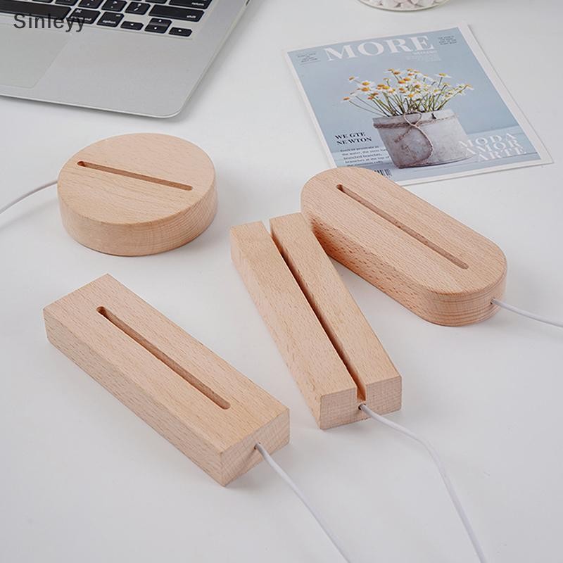 Nle DIY ไม้ส่องสว่างผู้ถือโคมไฟ 3D อะคริลิค LED ไม้เนื้อแข็ง Night Light ฐานตกแต่งห้องห้องนั่งเล่นตกแต่ง N
