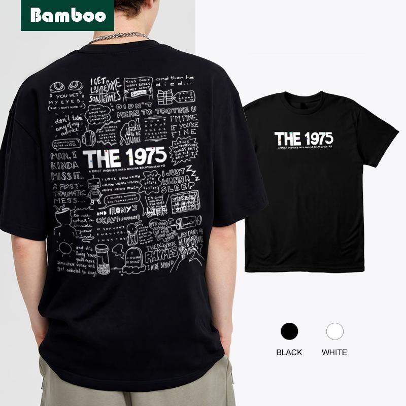 เสื้อยืด เสื้อวินเทจ เสื้อยืดชาย เสื้อ THE 1975 - เสื้อยืดโอเวอร์ไซส์ผ้าฝ้ายแท้ Unisex พิมพ์ลายด้านหน้าและด้านหลังผู้ชายด้านบน