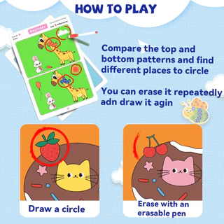 GeeToy เกมไพ่หาความแตกต่าง ของเล่นปริศนาฝึกสมาธิและพัฒนาสติปัญญาสำหรับเด็ก สามารถลบได้
