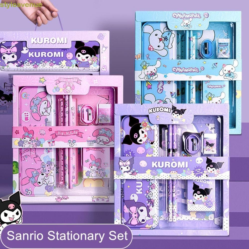 Styleavene ชุดเครื่องเขียน Crayon, ชุดยางลบดินสอ Cinnamoroll My Melody, ของขวัญ Chrismats กล่องดินสอการ์ตูนอะนิเมะ Kuromi เครื่องเขียนอุปกรณ์การเรียน