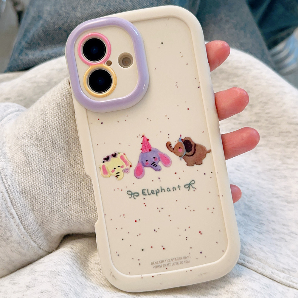 Girly น่ารักการ์ตูนช้างเลนส์ป้องกันเคสโทรศัพท์สําหรับ IPhone 11 15 Pro Max 13 14 12 Promax XR XS Max 7Plus 8Plus กันกระแทก TPU ป้องกันปกหลัง